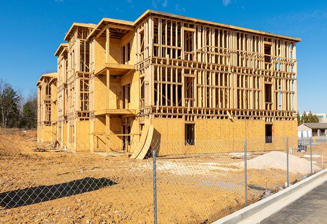 a snapshot of temporary chain link fences protecting a large construction project from unauthorized access in Lancaster, NY